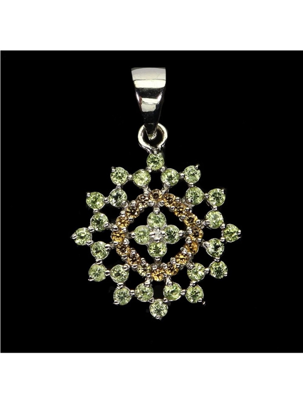 Vibrant Genuine Peridot & Sapphire round cut Gemstone Pendant Necklace 18”